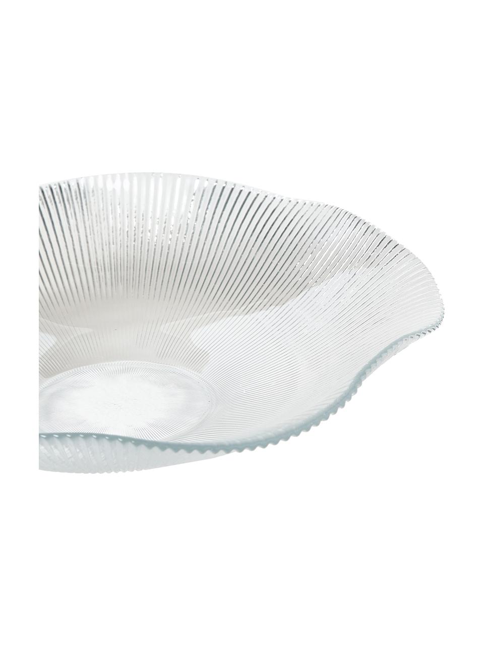 Glazen saladeschaal Luce met groefreliëf in organisch vorm, Glas, Transparant, Ø 36 x H 8 cm