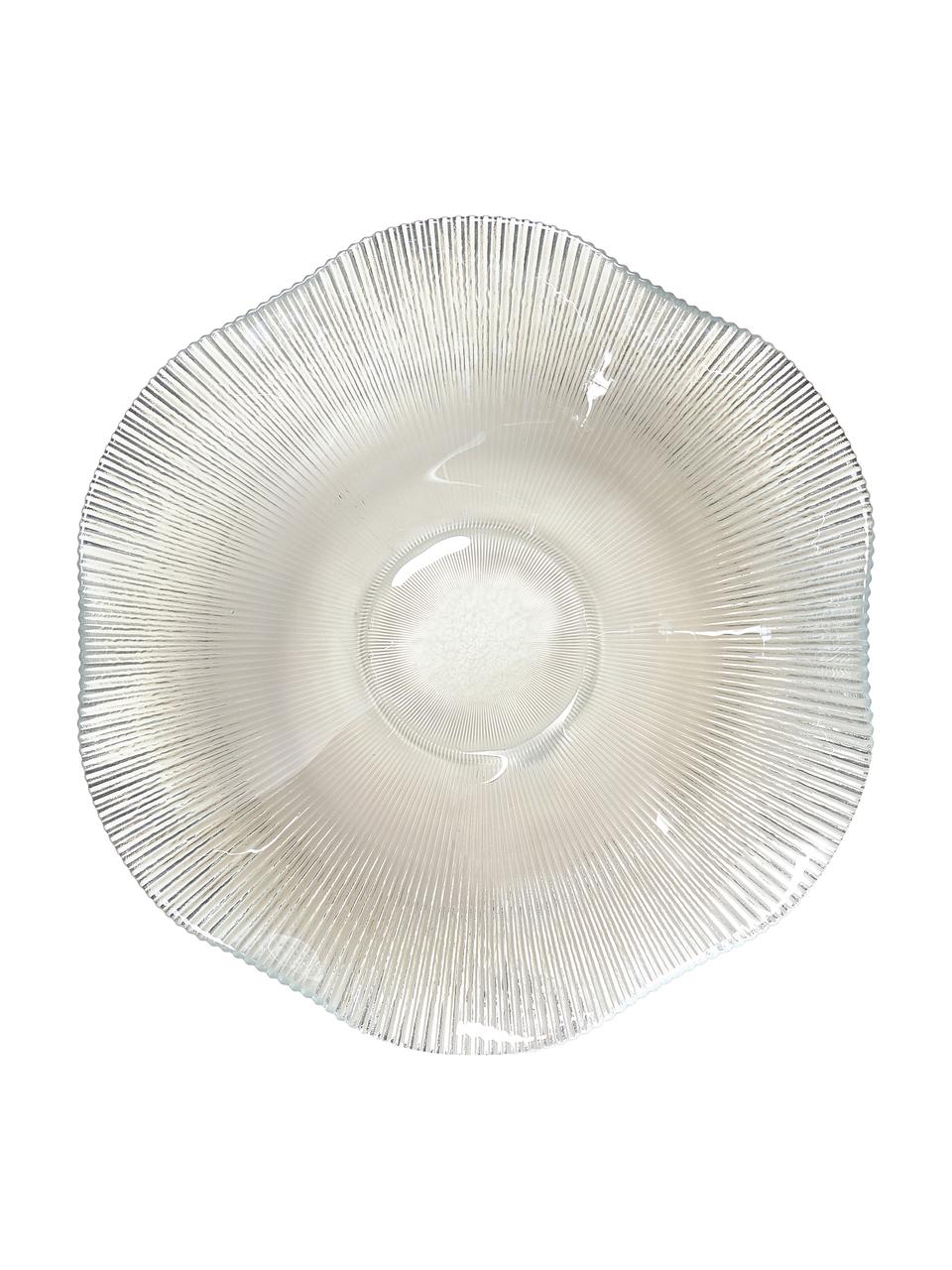 Glazen saladeschaal Luce met groefreliëf in organisch vorm, Glas, Transparant, Ø 36 x H 8 cm