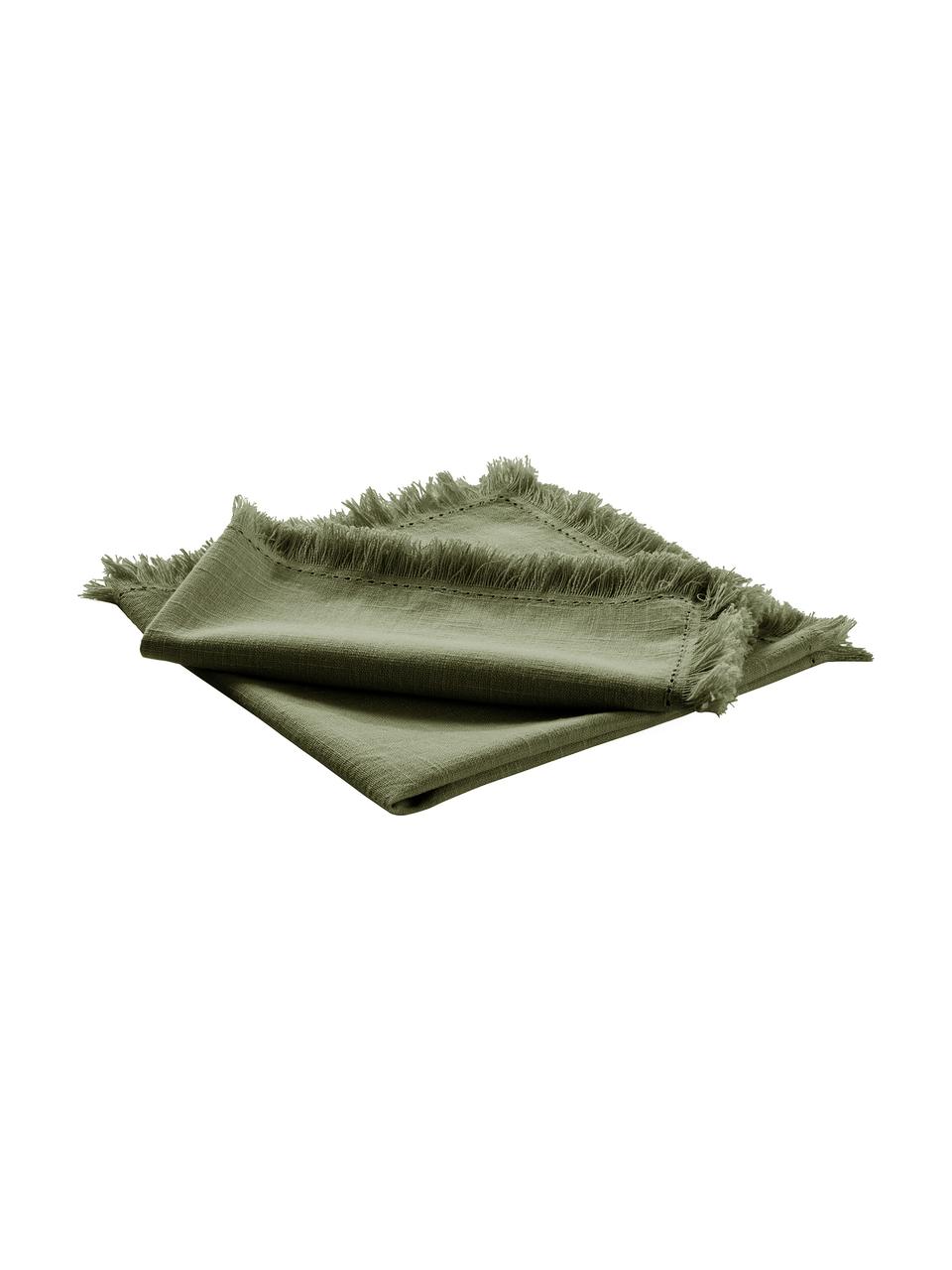 Stoff-Servietten Henley mit Fransen, 2 Stück, 100% Baumwolle, Olivgrün, 45 x 45 cm