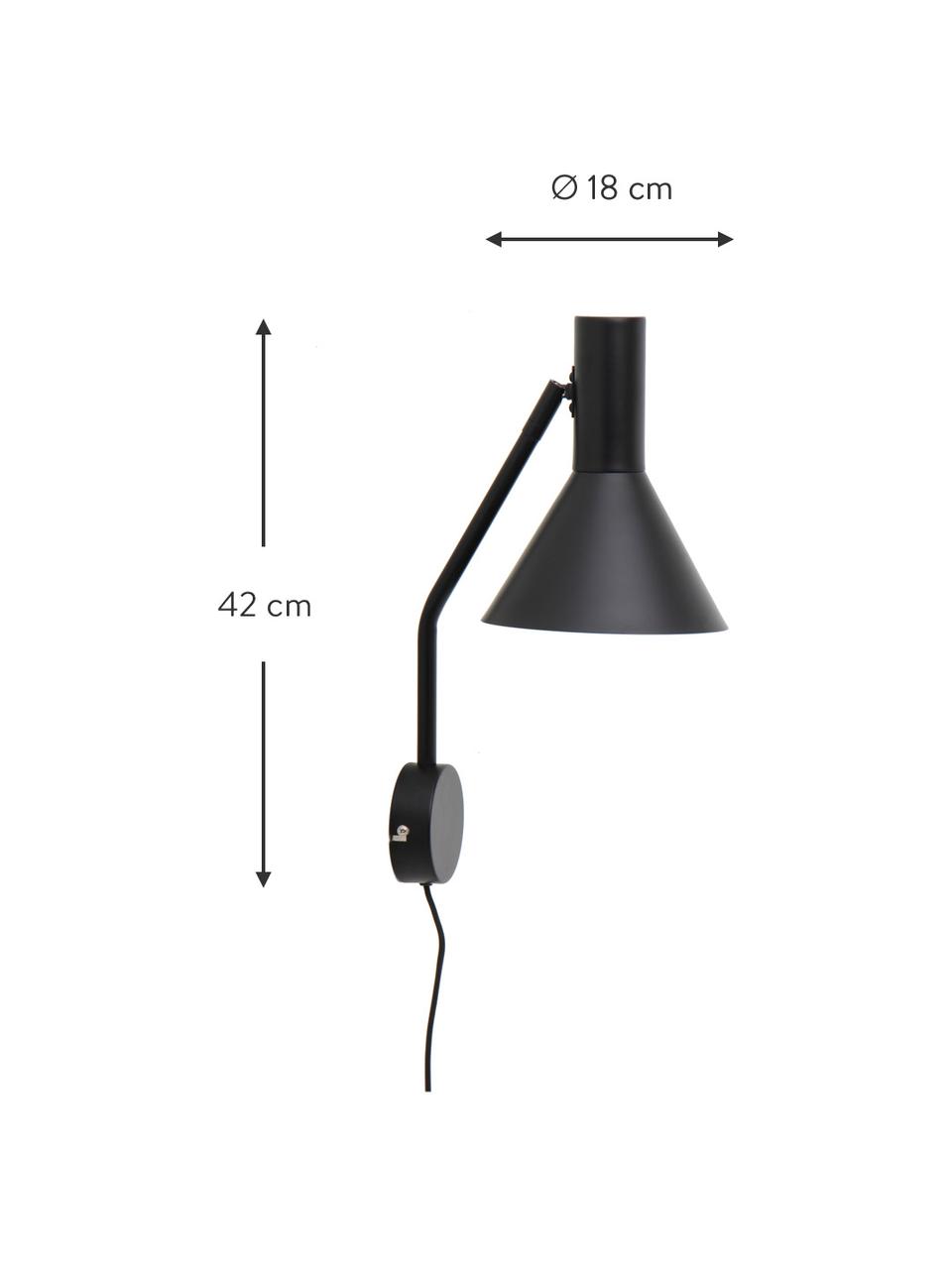 Aplique orientable de diseño Lyss, Lámpara: metal recubierto, Cable: plástico, Negro, F 18 x Al 42 cm