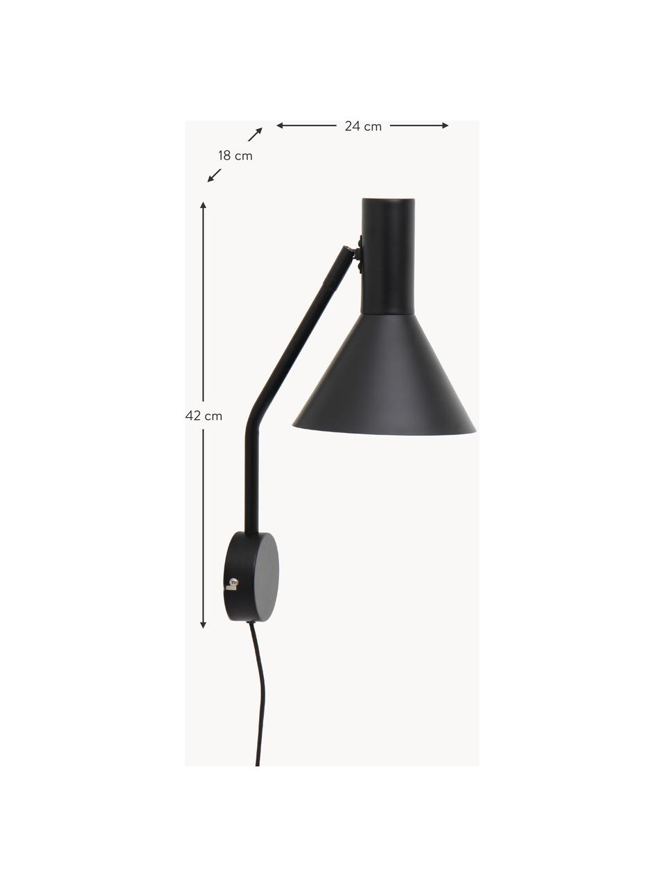 Verstelbare design wandlamp Lyss, Lamp: metaal, gecoat, Zwart, D 18 x H 42 cm