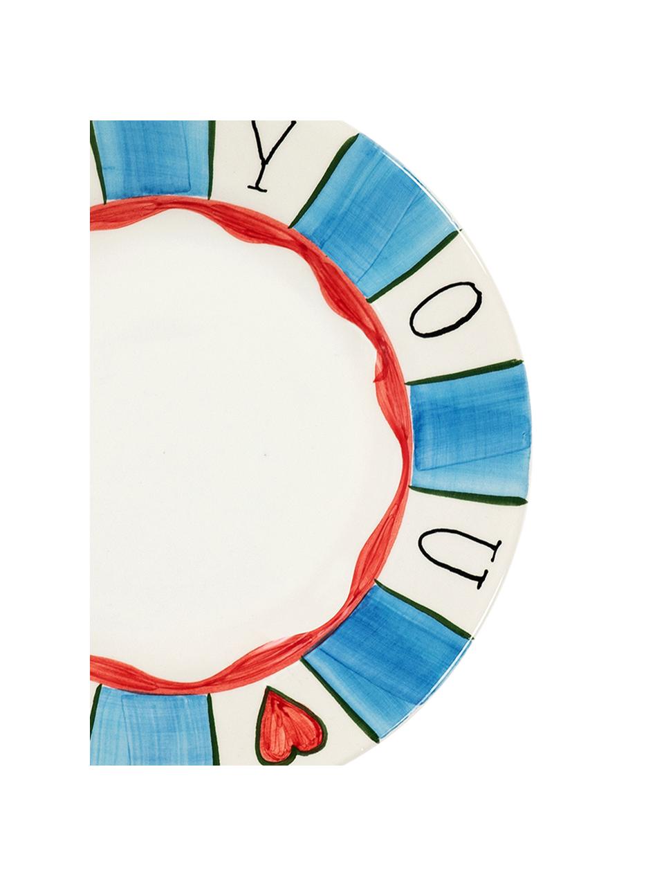 Handbemalter Frühstücksteller Love Story, Keramik, Blau, Bunt, Ø 22 cm