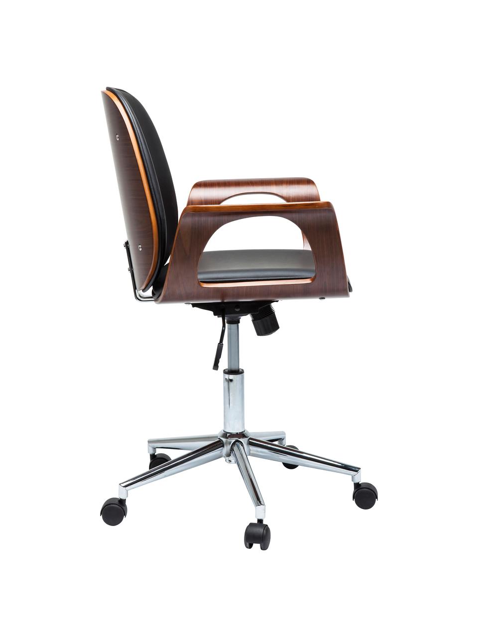 Sedia da scrivania in similpelle Patron, regolabile in altezza, Seduta: similpelle (100% polieste, Rivestimento: poliuretano, Gambe: metallo verniciato a polv, Ruote: plastica, Similpelle nero, Larg. 67 x Prof. 56 cm