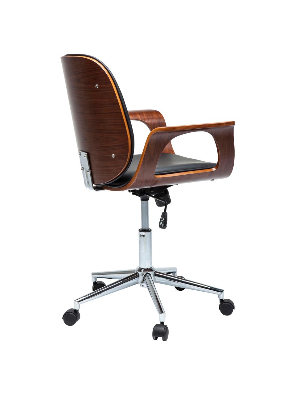 Krzesło biurowe ze sztucznej skóry Patron, obrotowe, Tapicerka: poliuretan, Nogi: metal malowany proszkowo, Czarna skóra ekologiczna, S 67 x G 56 cm