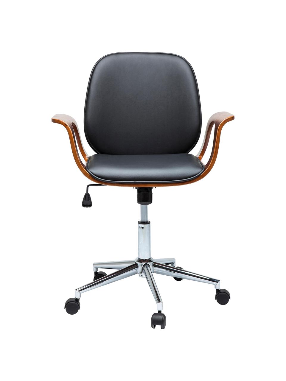 Krzesło biurowe ze sztucznej skóry Patron, obrotowe, Tapicerka: poliuretan, Nogi: metal malowany proszkowo, Czarna skóra ekologiczna, S 67 x G 56 cm