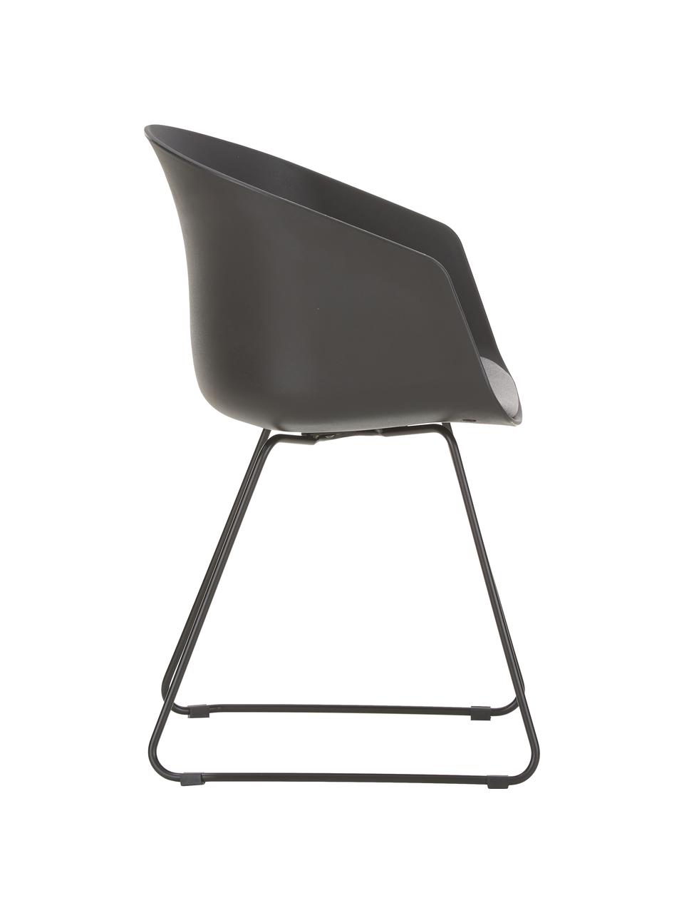 Sillas con reposabrazos Bogart, 2 uds., Tapizado: poliéster Alta resistenci, Asiento: plástico, Patas: metal pintado, Negro, An 51 x Al 81 cm