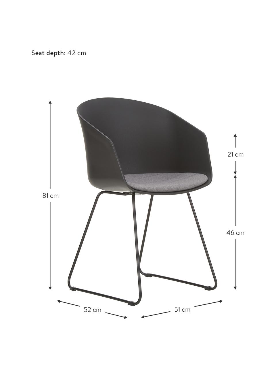 Židle s područkami s podsedákem Bogart, 2 ks, Černá, Š 51 cm, H 52 cm