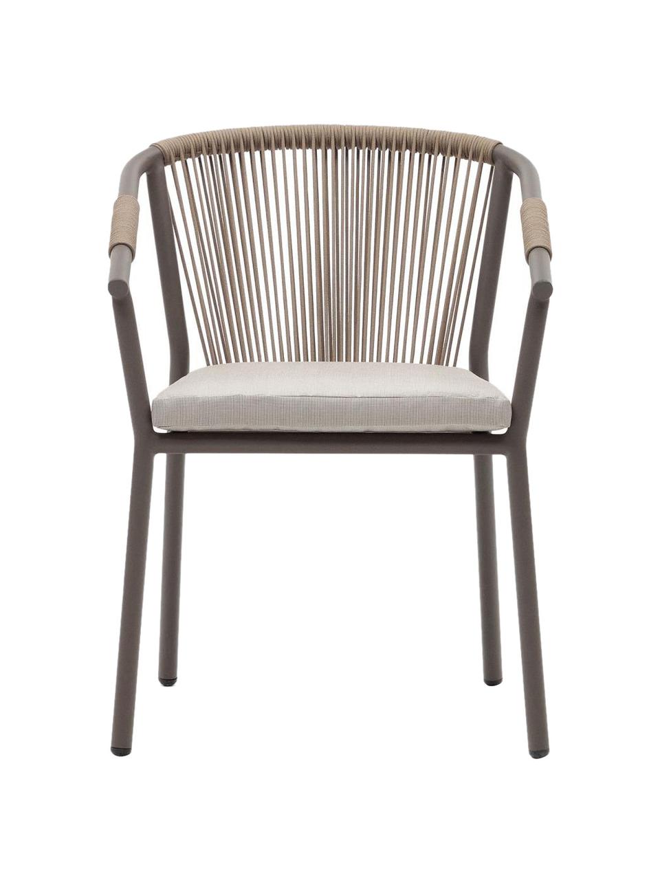 Poltrona da giardino con intreccio in corda Lay, Rivestimento: 100% poliestere, Struttura: metallo, verniciato a pol, Tessuto beige, marrone, Larg. 63 x Prof. 59 cm