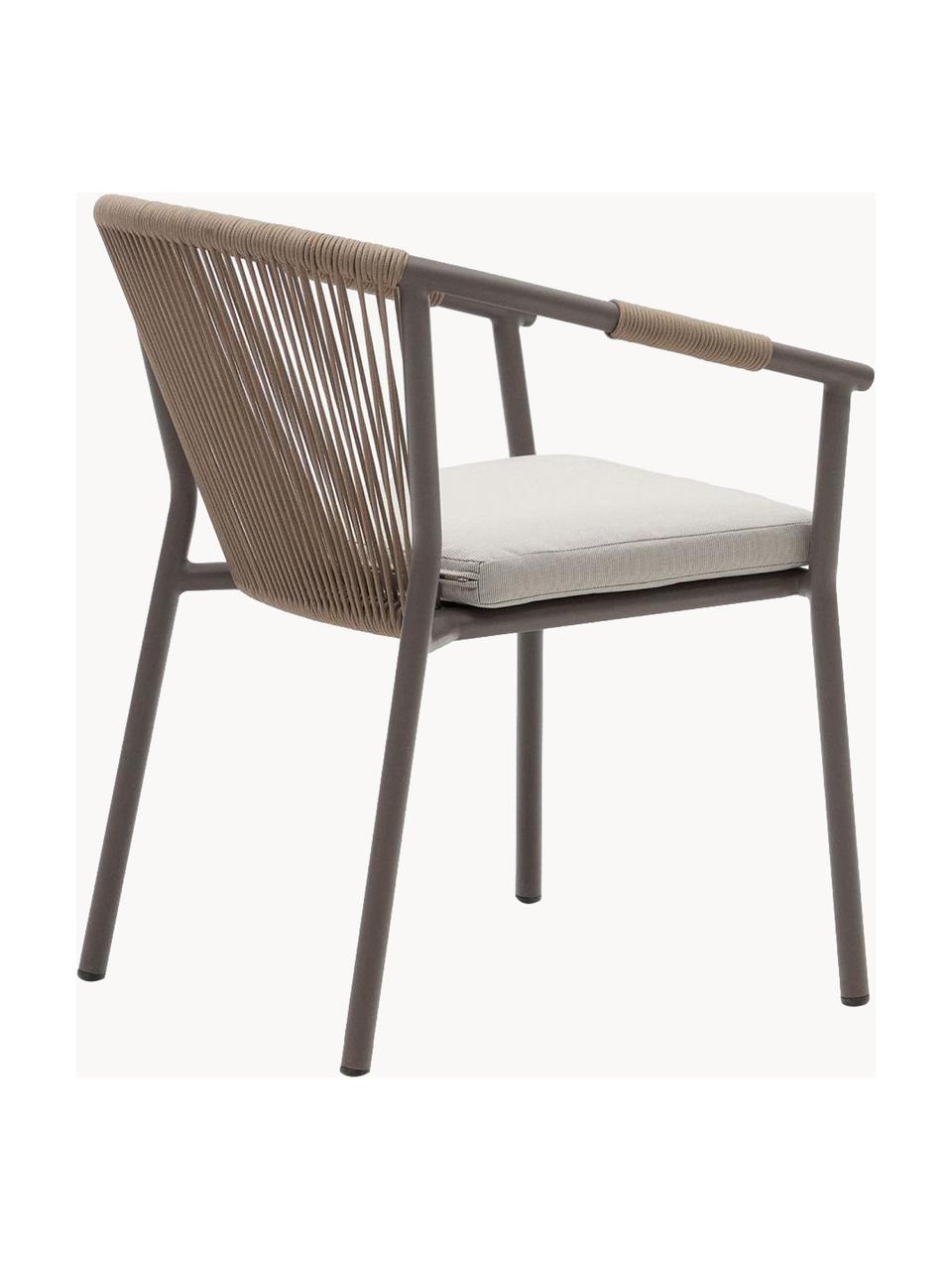 Garten-Armlehnstuhl Lay mit Seil-Geflecht, Bezug: 100 % Polyester, Gestell: Metall, pulverbeschichtet, Rückenlehne: Seil, Webstoff Hellbeige, Taupe, B 63 x T 59 cm