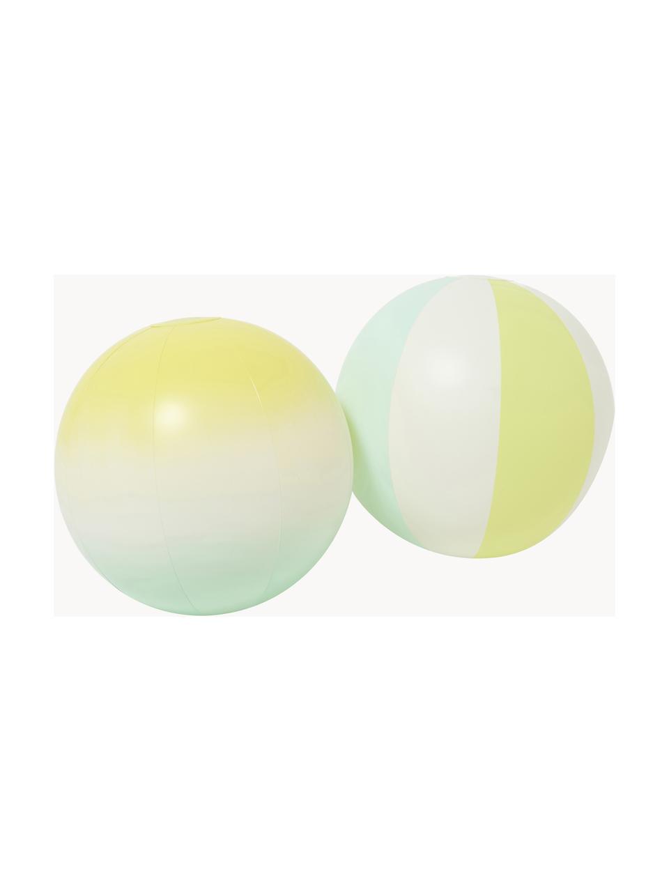 Set di 2 palloni da spiaggia gonfiabili Salty the Shark, Plastica, Verde menta, giallo limone, Ø 35 cm
