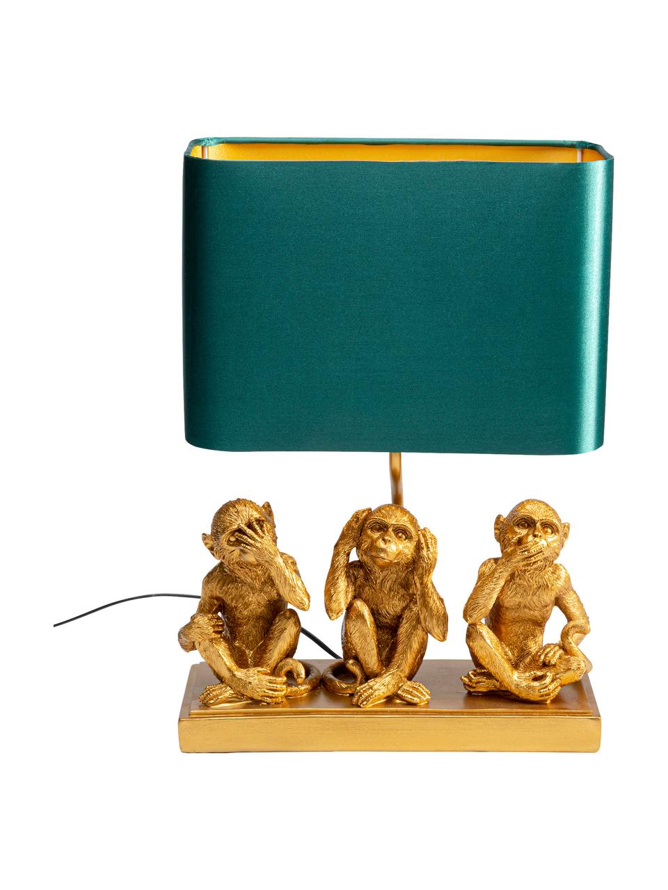 Lampe à poser Animal Three Monkey, Couleur dorée, vert, larg. 34 x haut. 45 cm