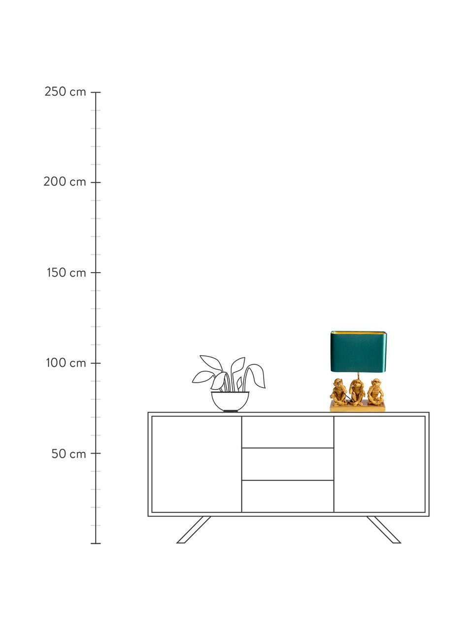 Lámpara de mesa Animal Three Monkey, Pantalla: tela, Cable: plástico, Dorado, verde, An 34 x Al 45 cm