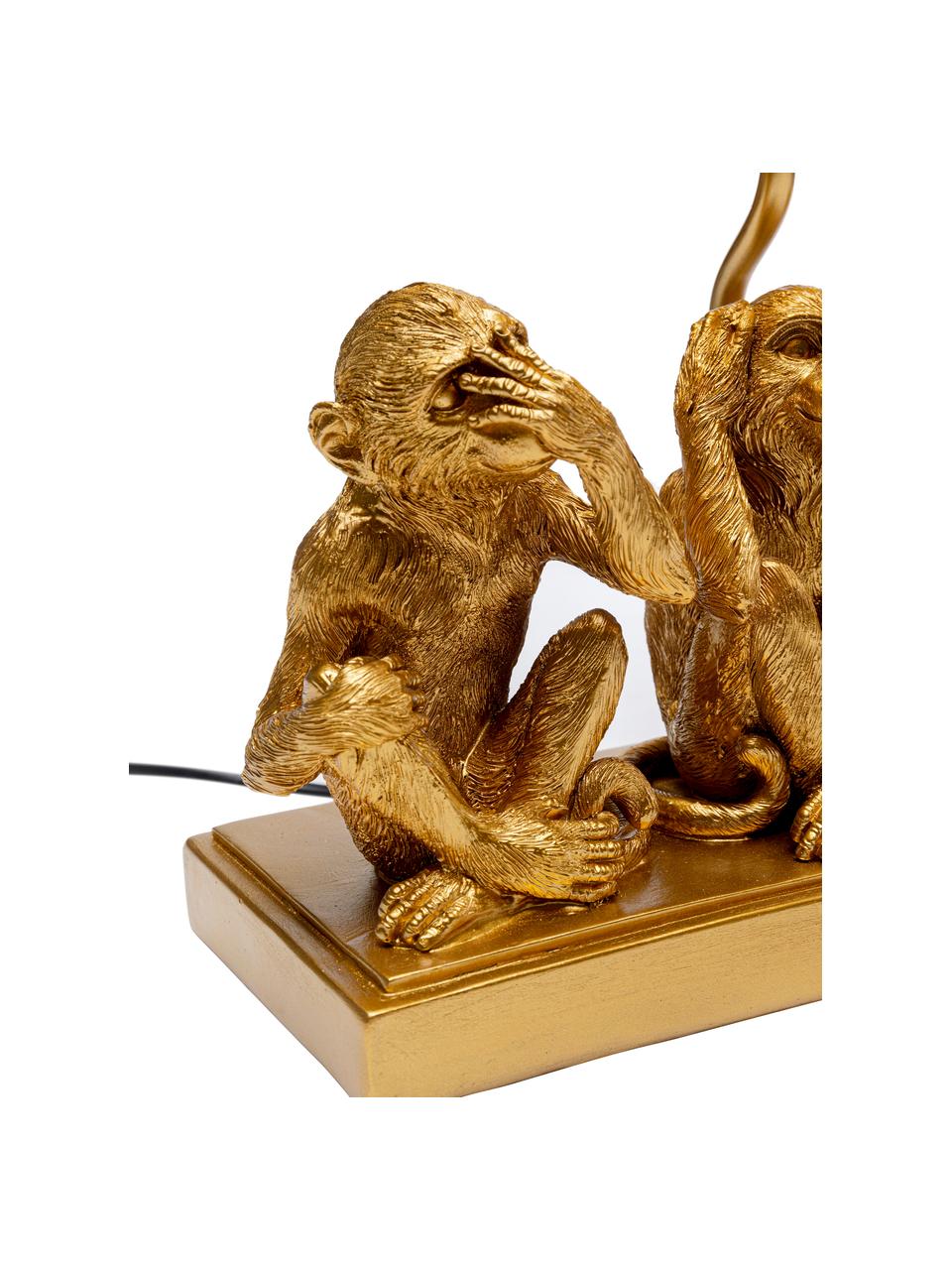 Tischlampe Animal Three Monkey, Lampenschirm: Textil, Lampenfuß: Polyresin, Goldfarben, Grün, B 34 x H 45 cm
