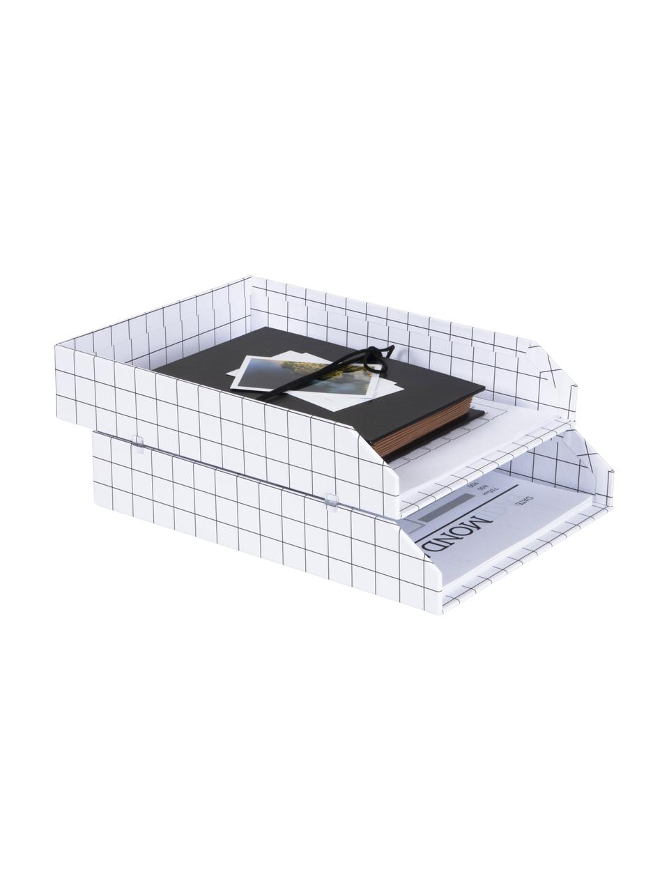 Bandejas para documentos Hakan, 2 uds., Cartón laminado macizo
(100% papel reciclado), Blanco, negro, An 23 x Al 6 cm