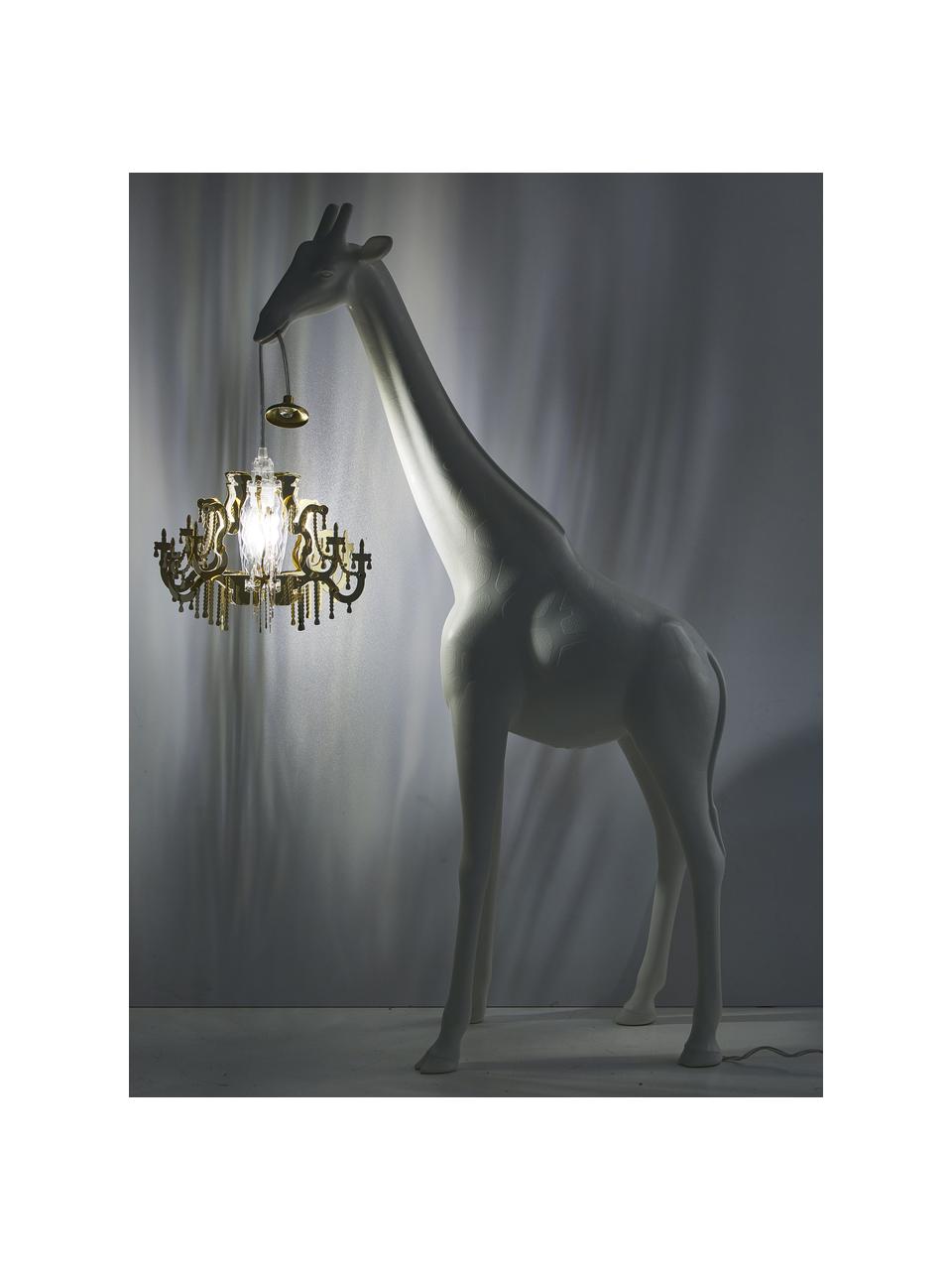 Lámpara de pie pequeña de diseño Giraffe in Love, Pantalla: plástico, Lámpara: plástico, Cable: plástico, Blanco, dorado, An 60 x Al 100 cm