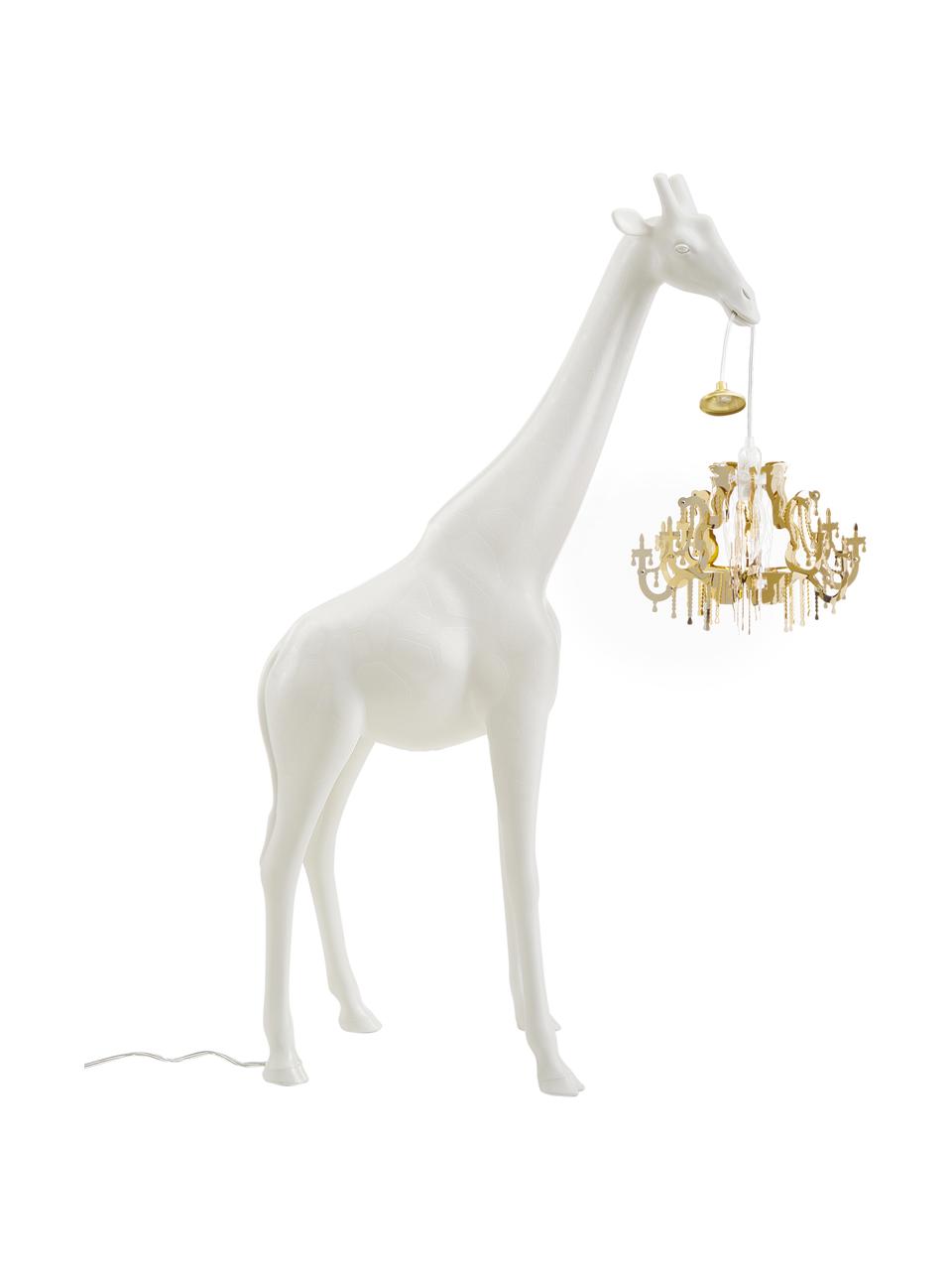 Kleine design vloerlamp Giraffe in Love, Lampenkap: kunststof, Lamp: kunststof, Wit, goudkleurig, 60 x 100 cm