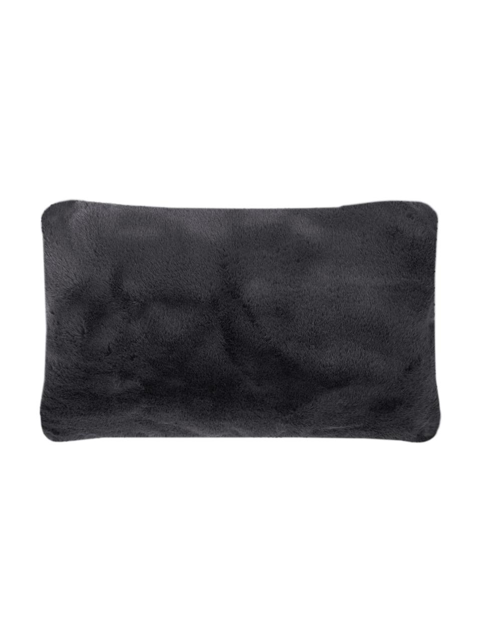 Housse de coussin rectangulaire imitation fourrure Mette, Gris foncé