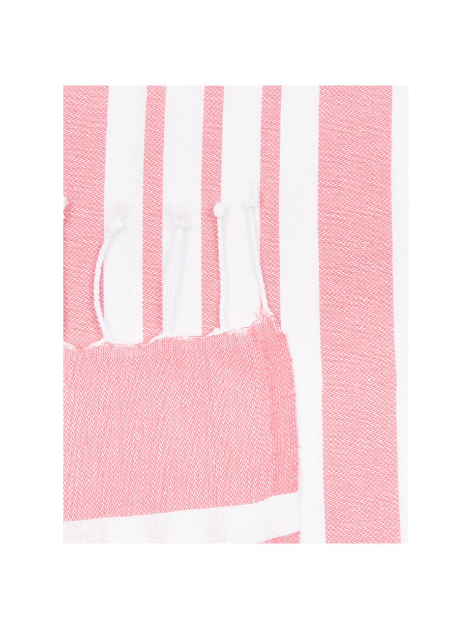 Pruhovaný plážový úterák Stripy so strapcami na konci, Ružová, biela