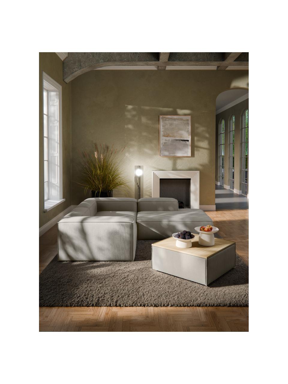 Sofa-Hocker Lennon aus Cord mit Stauraum, Bezug: Cord (92 % Polyester, 8 %, Tablett: Eichenholz, Spannplatte m, Gestell: Spanplatte, mitteldichte , Füße: Kunststoff Dieses Produkt, Cord Grau, helles Eichenholz, B 88 x T 88 cm