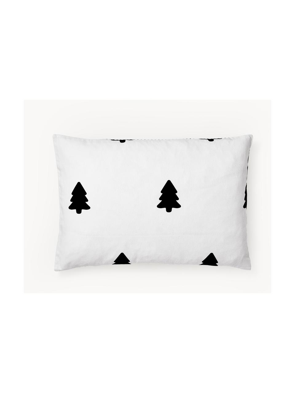 Taie d'oreiller réversible en flanelle motif sapin Noan, Noir, blanc, larg. 50 x long. 70 cm