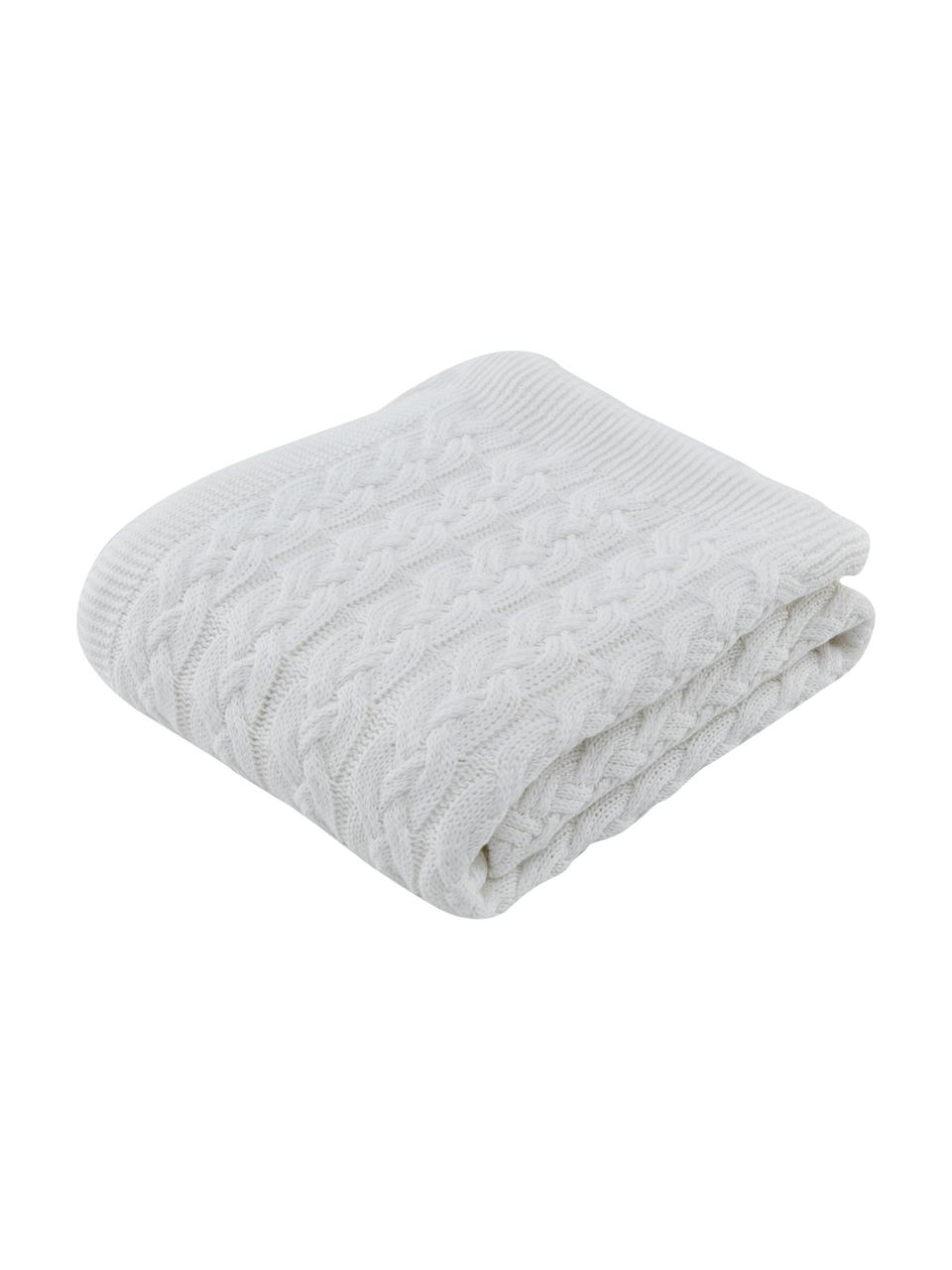 Coperta fatta a maglia bianca Caleb, 100% cotone pettinato, Bianco, Larg. 130 x Lung. 170 cm