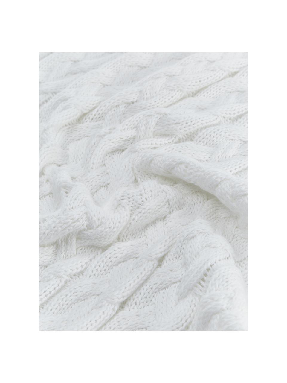 Plaid tricoté blanc Caleb, 100 % coton peigné, Blanc, larg. 130 x long. 170 cm