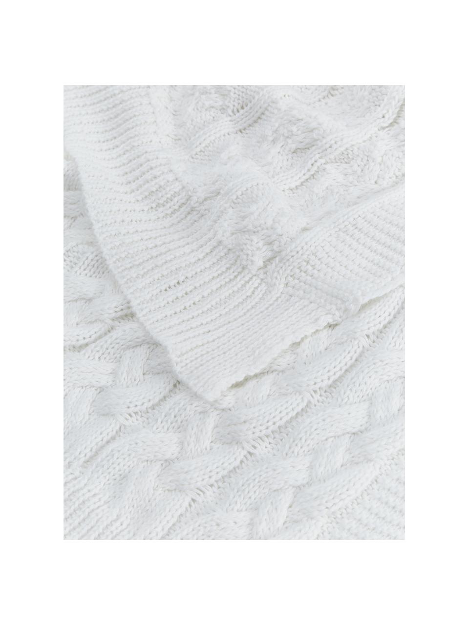 Coperta fatta a maglia bianca Caleb, 100% cotone pettinato, Bianco, Larg. 130 x Lung. 170 cm