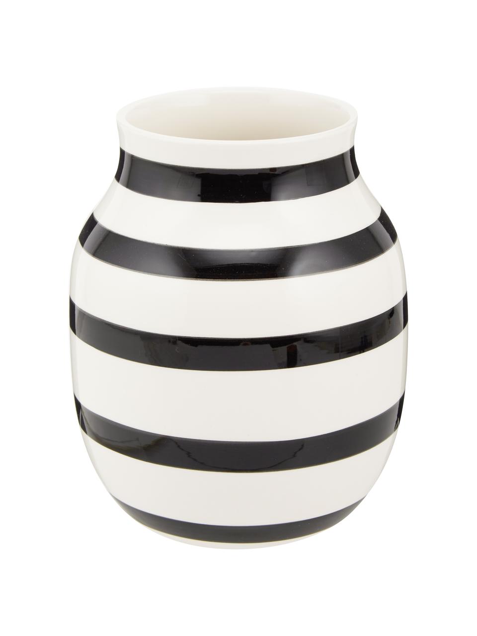 Vase déco céramique fait main Omaggio, Céramique, Blanc, noir, Ø 17 x haut. 20 cm