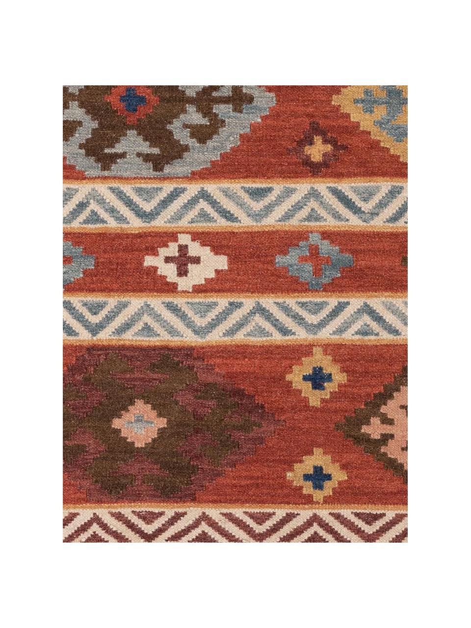Ręcznie tkany dywan kilim z wełny Zohra, Czerwony, wielobarwny, S 160 x D 230 cm (Rozmiar M)