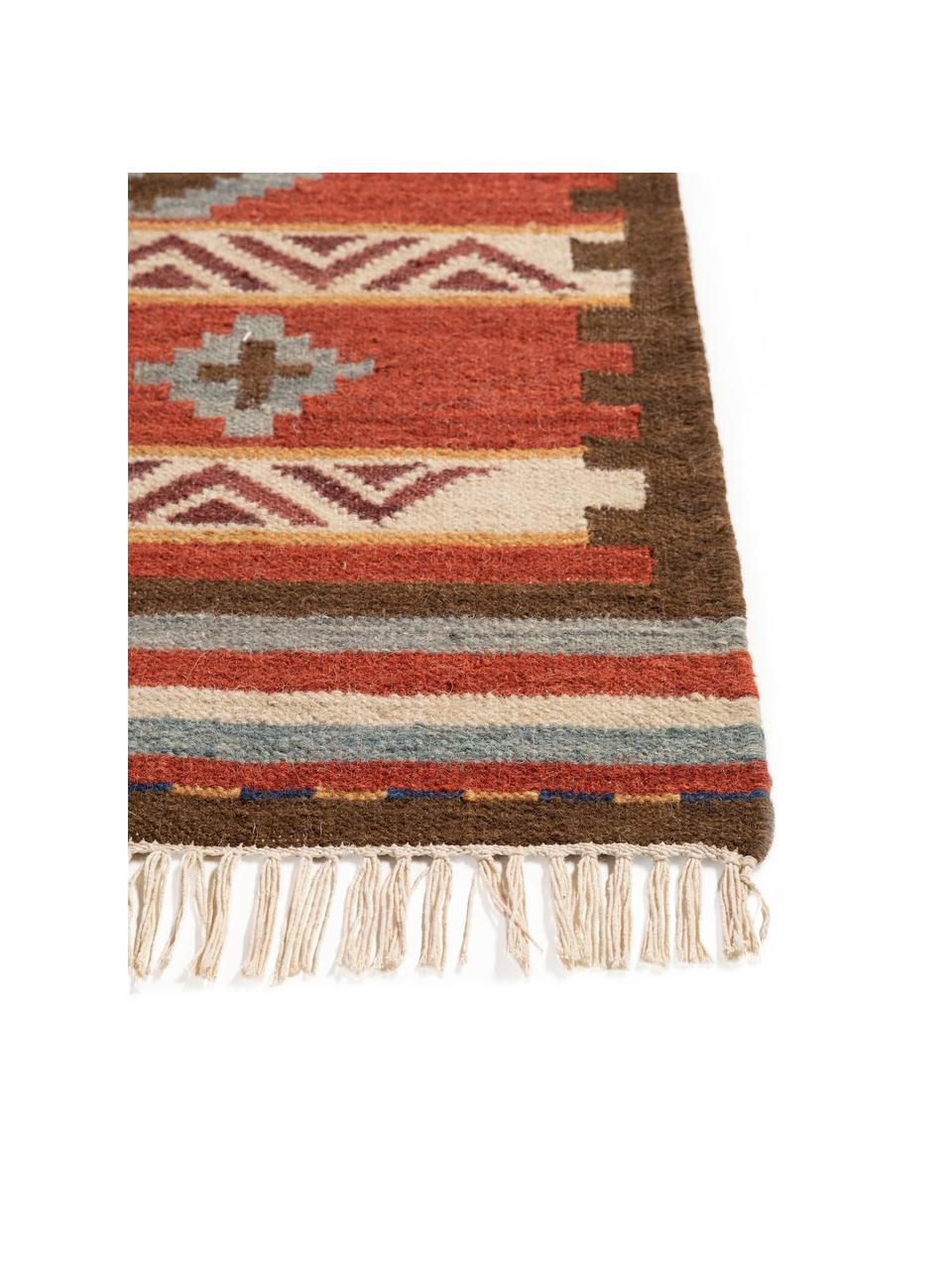 Ręcznie tkany dywan kilim z wełny Zohra, Odcienie czerwonego, S 120 x D 170 cm (Rozmiar S)