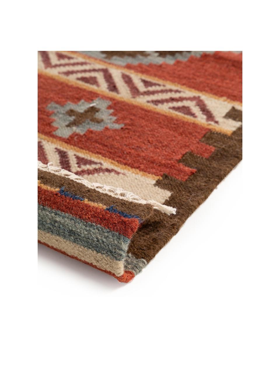 Ręcznie tkany dywan kilim z wełny Zohra, Czerwony, wielobarwny, S 160 x D 230 cm (Rozmiar M)