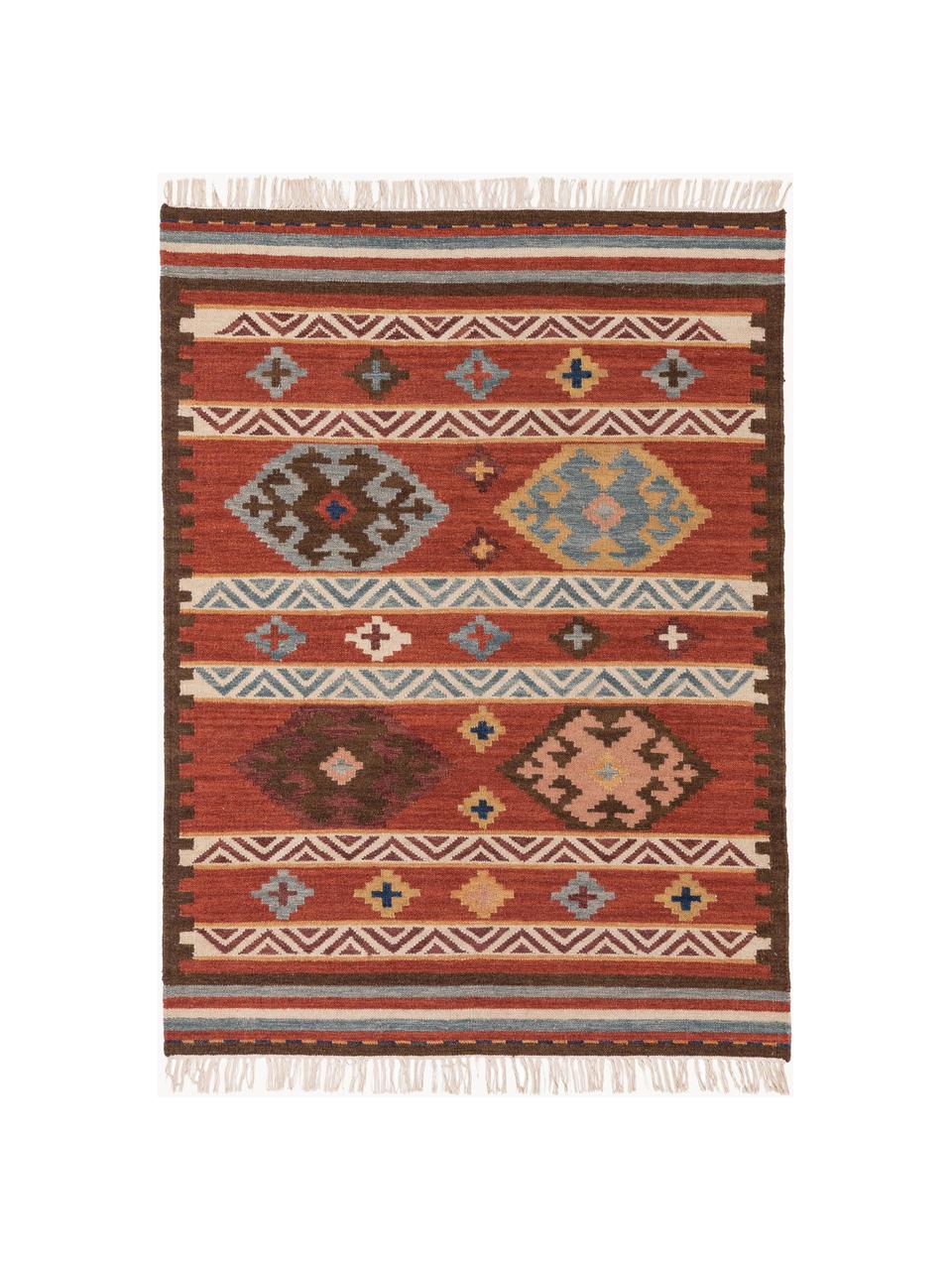 Kilim en laine tissé main Zohra, Tons rouges, larg. 120 x long. 170 cm (taille S)