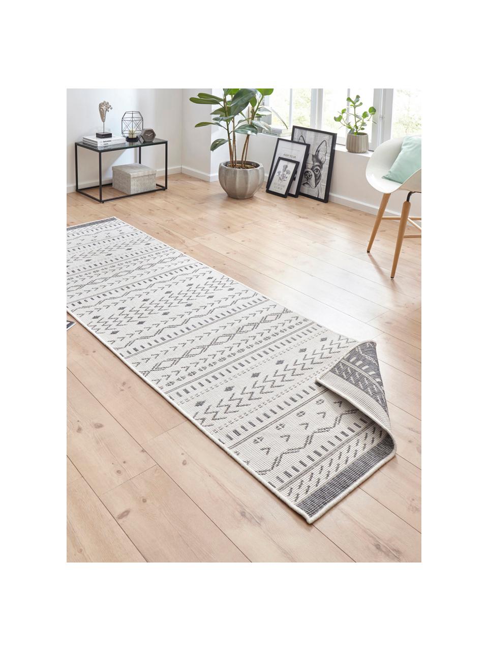 Tapis de couloir réversible intérieur-extérieur Kuba, Gris, couleur crème, imprimé, larg. 80 x long. 350 cm