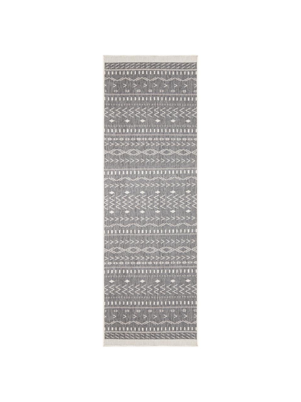 Tapis de couloir réversible intérieur-extérieur Kuba, Gris, couleur crème, imprimé, larg. 80 x long. 350 cm