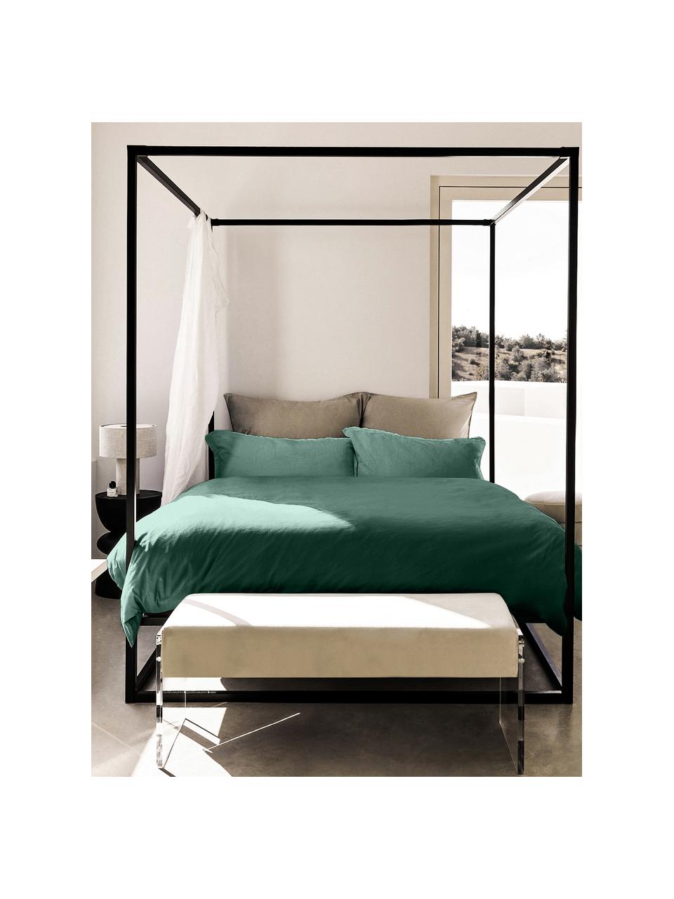 Bavlnená posteľná bielizeň s vypraným efektom Arlene, Tmavozelená, 240 x 220 cm + 2 vankúše 80 x 80 cm