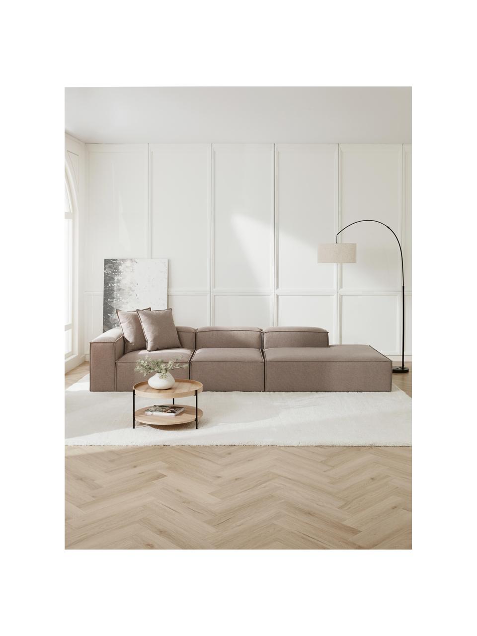 Diván modular grande Lennon, Tapizado: 100% poliéster Alta resis, Estructura: madera contrachapada de p, Patas: plástico Este producto es, Tejido gris pardo, An 357 x F 119 cm, reposabrazos derecho