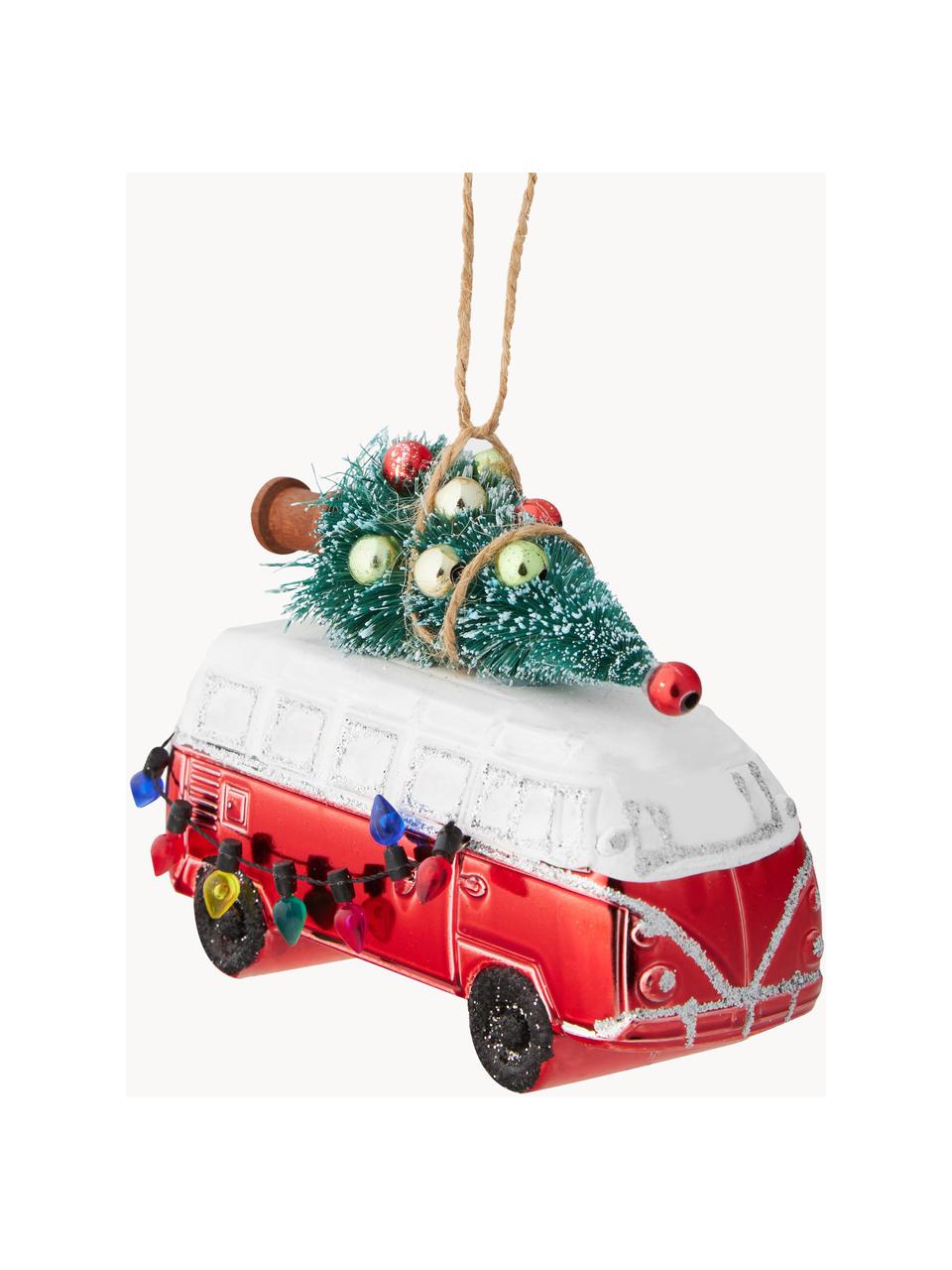 Adornos navideños irrompibles Truck, 2 uds., Plástico, Rojo, blanco, verde, An 12 x Al 9 cm