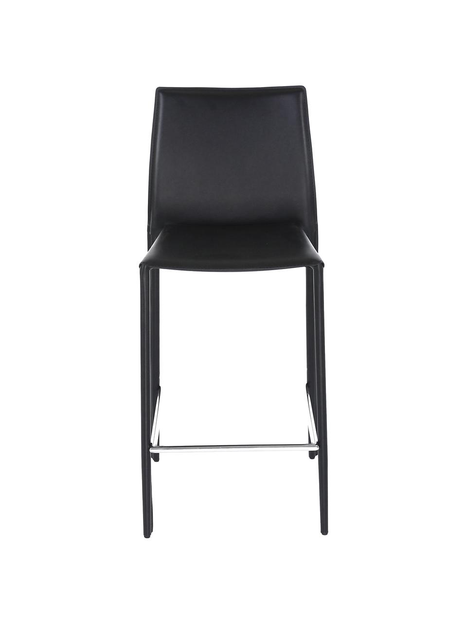 Krzesło kontuarowe ze skóry Boréalys, 2 szt., Stelaż: metal malowany proszkowo, Czarna skóra, S 44 x W 98 cm