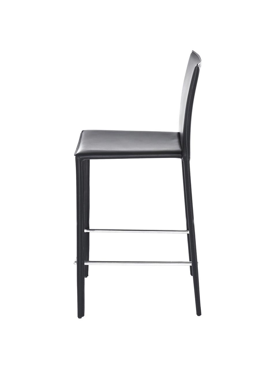 Lederen barstoelen Boréalys, 2 stuks, Zitvlak: gerecycled leer (70% leer, Frame: gepoedercoat metaal, Leer zwart, B 44 x H 98 cm