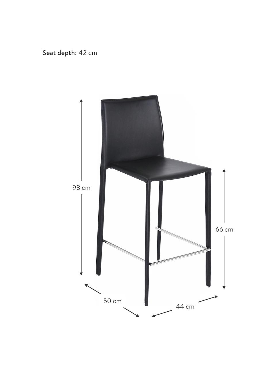 Kožená pultová stolička Boréalys, 2 ks, Koža čierna, Š 44 x V 98 cm