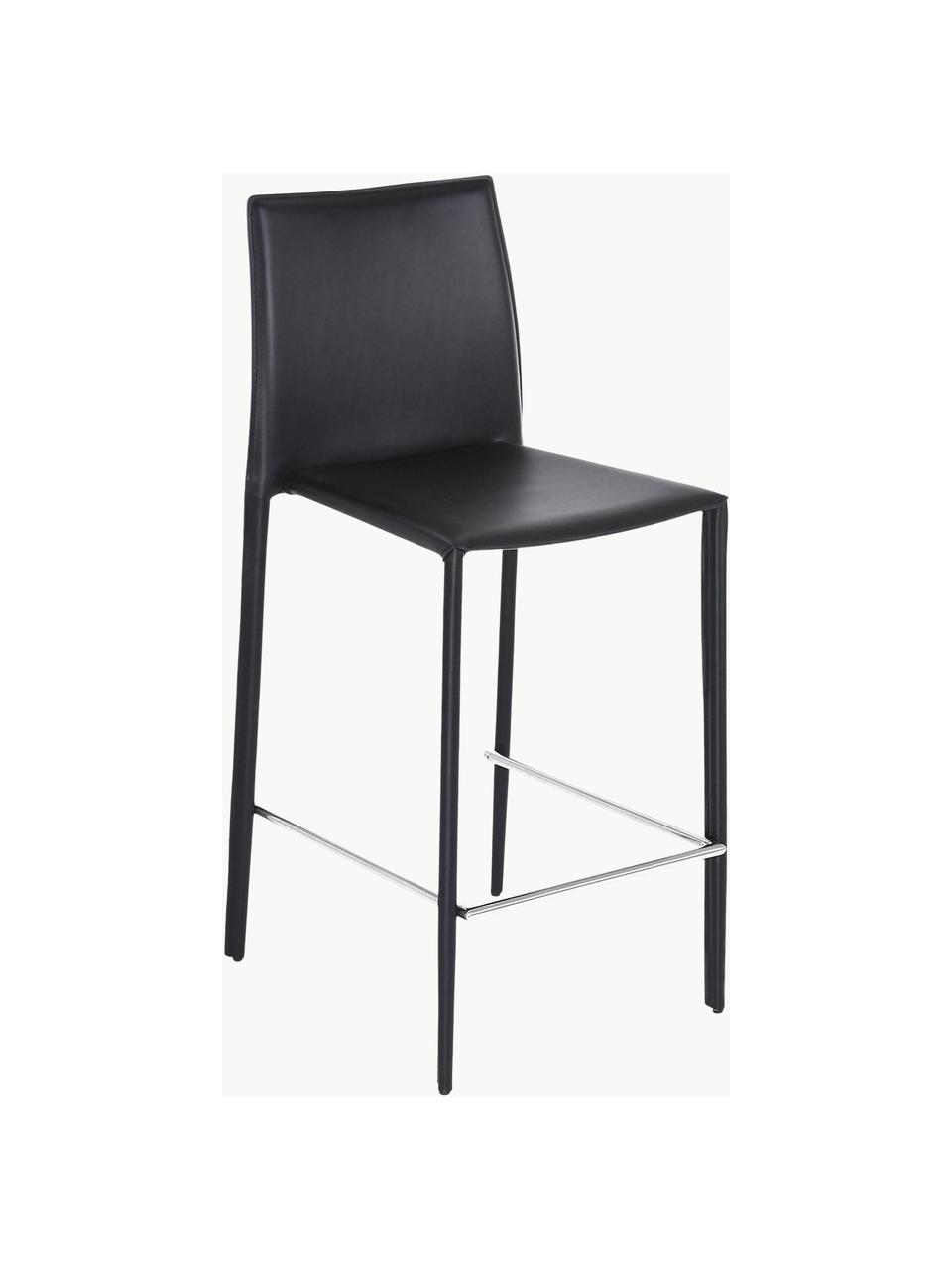 Taburetes altos de cuero Boréalys, 2 uds., Asiento: cuero reciclado (70% cuer, Estructura: metal con pintura en polv, Cuero negro, An 44 x Al 98 cm