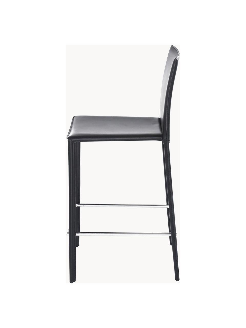 Lederen barstoelen Boréalys, 2 stuks, Zitvlak: gerecycled leer (70% leer, Frame: gepoedercoat metaal, Leer zwart, B 44 x H 98 cm