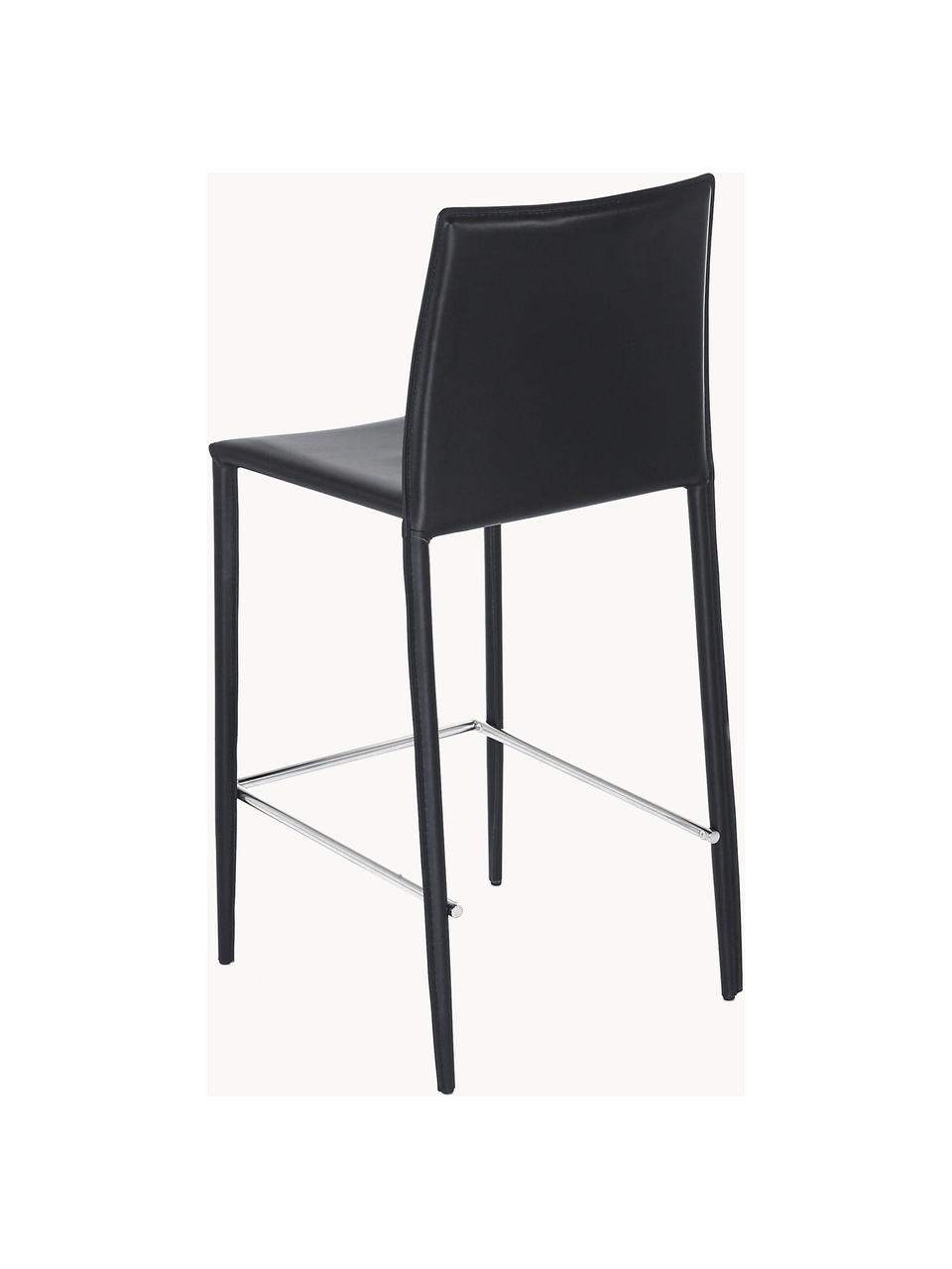 Lederen barstoelen Boréalys, 2 stuks, Zitvlak: gerecycled leer (70% leer, Frame: gepoedercoat metaal, Leer zwart, B 44 x H 98 cm