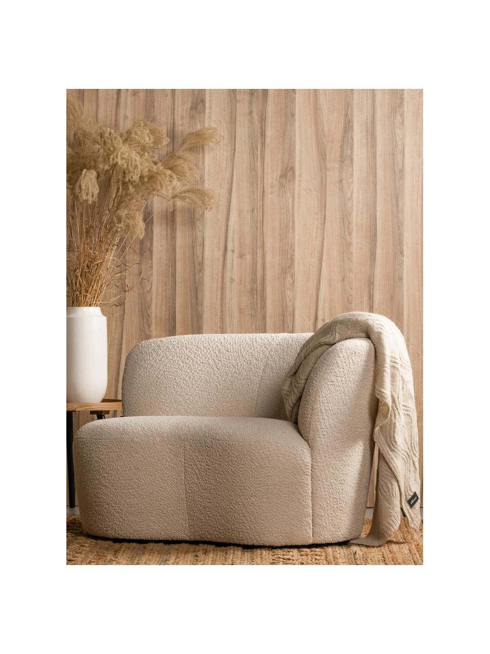 Grand fauteuil tissu bouclé beige Sibylla, En tissu bouclé beige, larg. 112 x prof. 80 cm