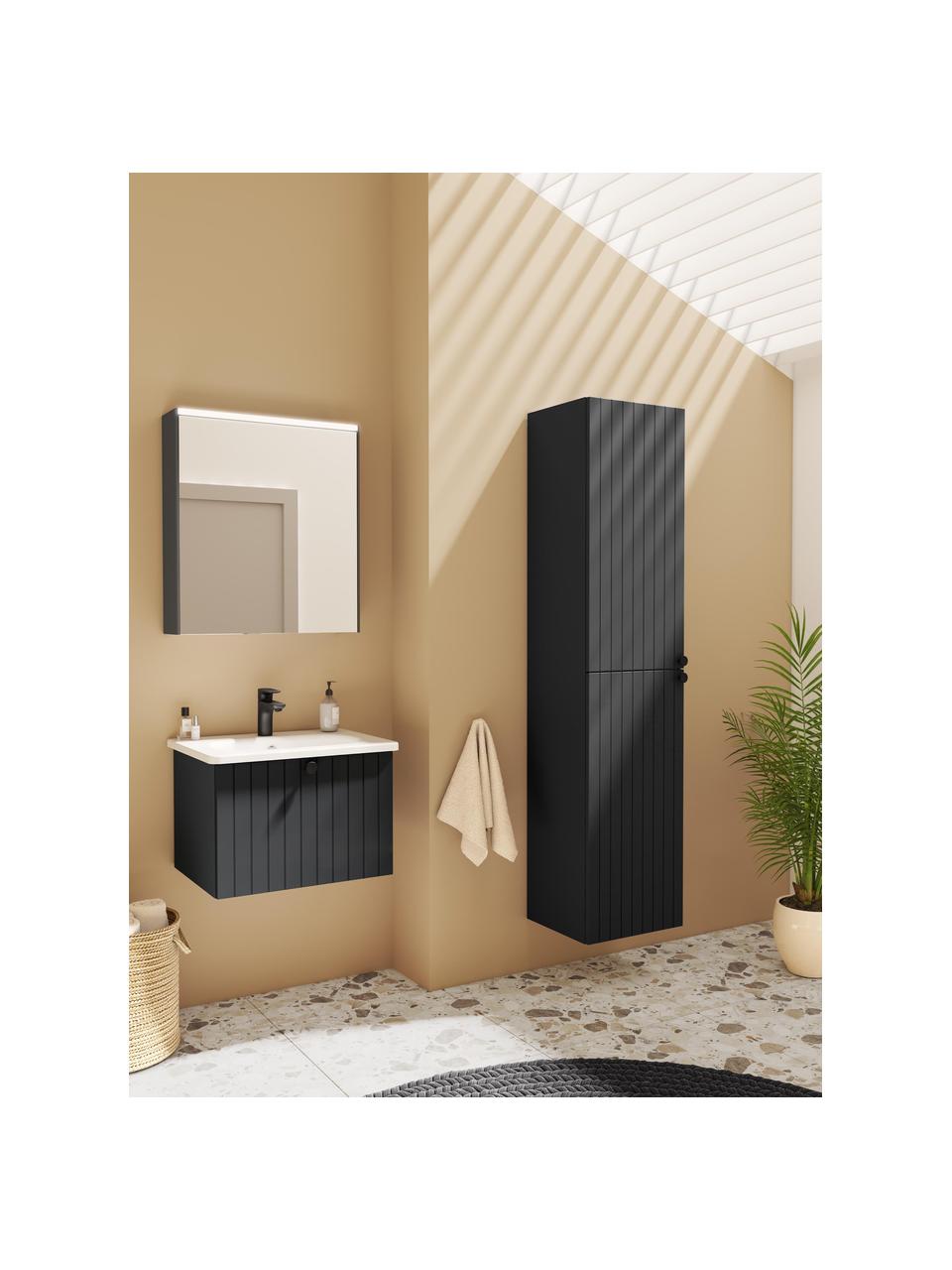 Armadietto bagno alto con superficie opaca Emil, Maniglia: alluminio rivestito, Antracite, Larg. 42 x Alt. 180 cm