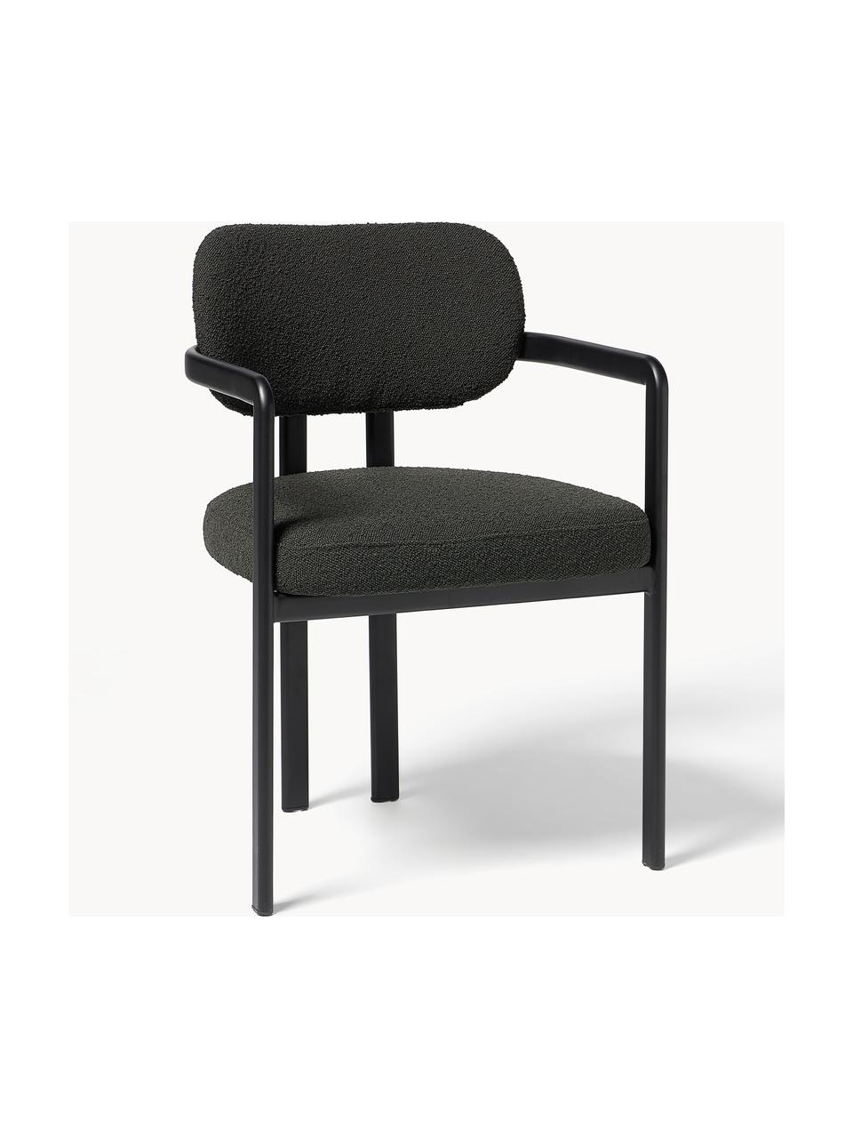 Bouclé fauteuil Adrien, Bekleding: bouclé (100% polyester) M, Poten: gecoat metaal, Bouclé zwart, zwart, B 56 x D 56 cm