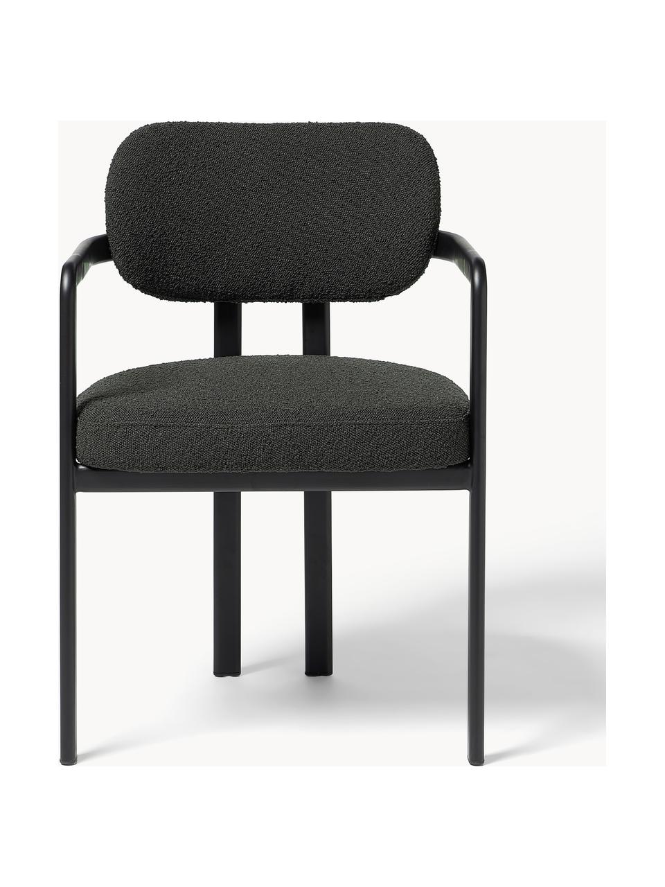 Bouclé fauteuil Adrien, Bekleding: bouclé (100% polyester) M, Poten: gecoat metaal, Bouclé zwart, zwart, B 56 x D 56 cm