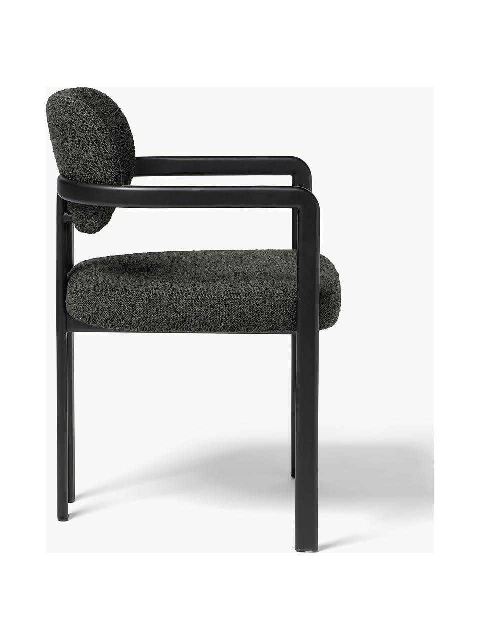 Bouclé židle s područkami Adrien, Černá, Š 56 cm, H 56 cm
