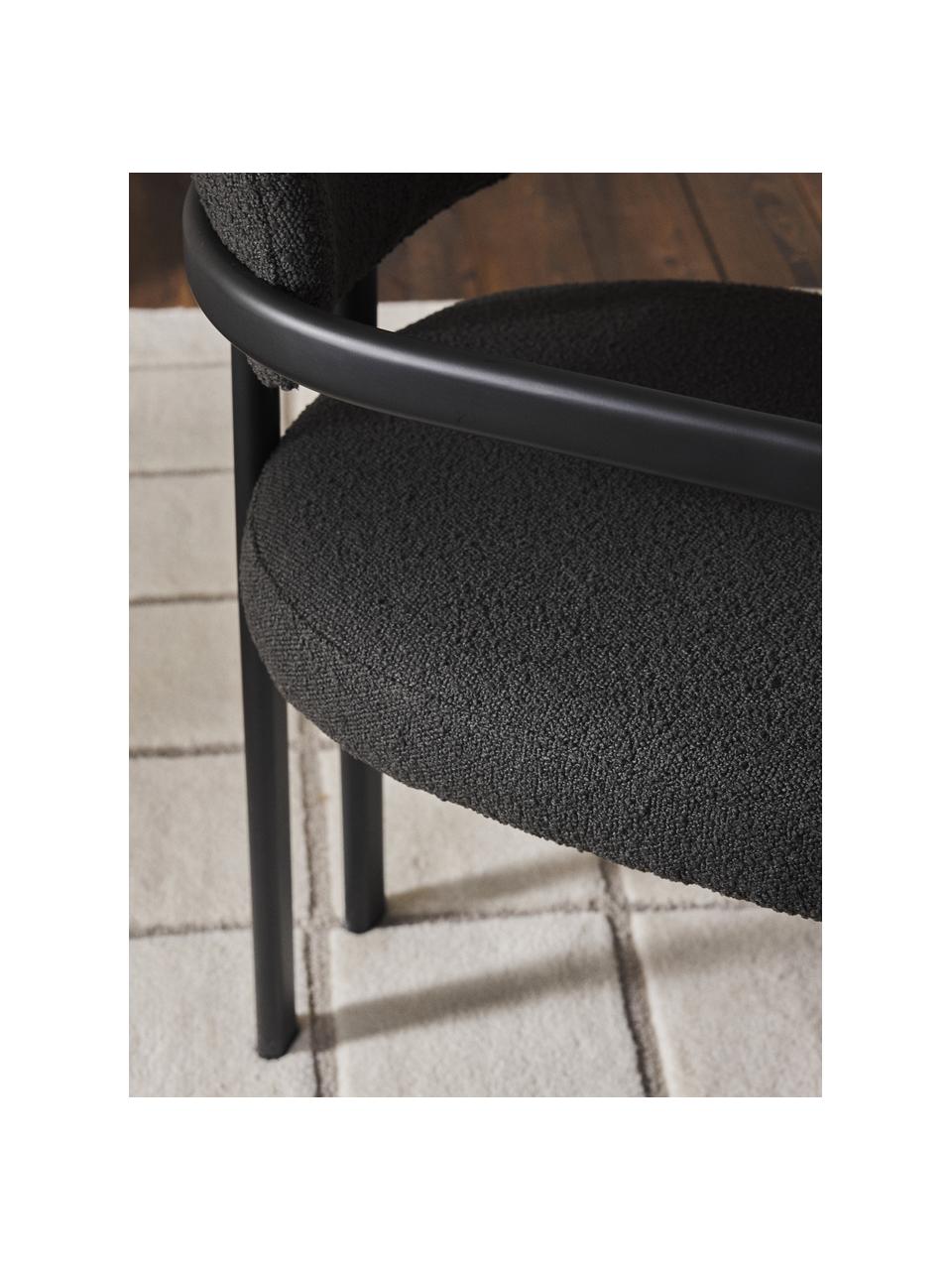 Bouclé fauteuil Adrien, Bekleding: bouclé (100% polyester) M, Poten: gecoat metaal, Bouclé zwart, zwart, B 56 x D 56 cm