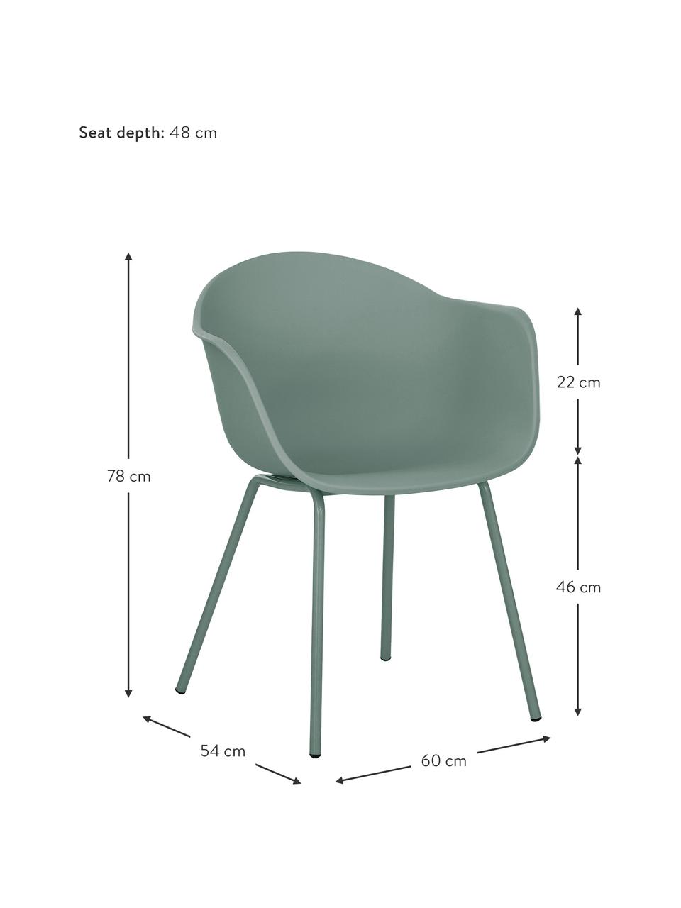 Krzesło z podłokietnikami z tworzywa sztucznego Claire, Nogi: metal malowany proszkowo, Zielony, S 60 x G 54 cm